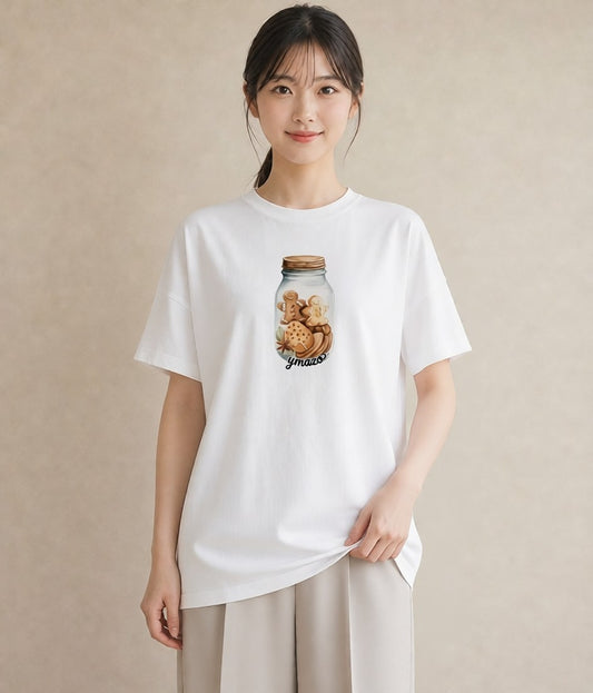 プリントTシャツ レディース 食パン 食べ物 フード イラスト 線画 ママ カフェ服 白T YMAZO
