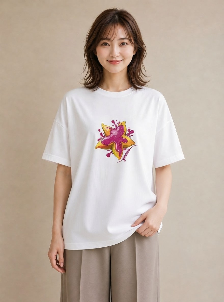 プリントTシャツ レディース ショートケーキ 食べ物 フード イラスト 線画 お出かけ 普段着 白T YMAZO