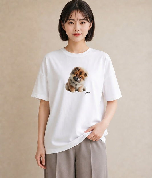 プリントTシャツ レディース わんこ 犬 いぬ イラスト 抜け感 ラフ レイヤード 白T YMAZO