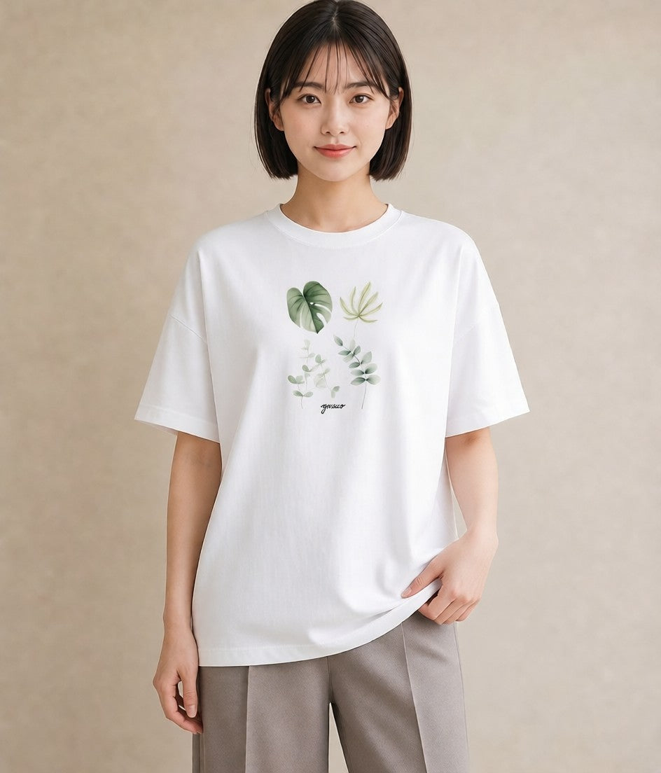 デザインTシャツ レディース モンステラ 植物 ボタニカル イラスト きれいめ 散歩 お出かけ 白T YMAZO
