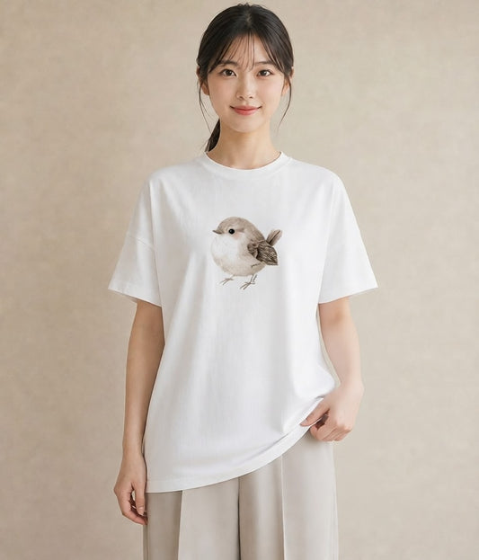 デザインTシャツ レディース 九官鳥 ペット 動物 イラスト 上品 春服 ミセス 白T YMAZO