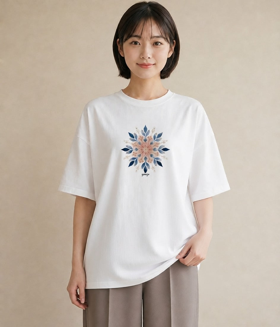デザインTシャツ レディース 雪の結晶 星空 宇宙 イラスト 北欧風 旅行用 海 白T YMAZO