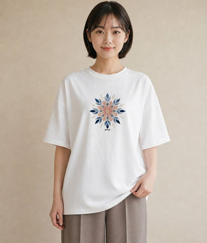 デザインTシャツ レディース 雪の結晶 星空 宇宙 イラスト 北欧風 旅行用 海 白T YMAZO
