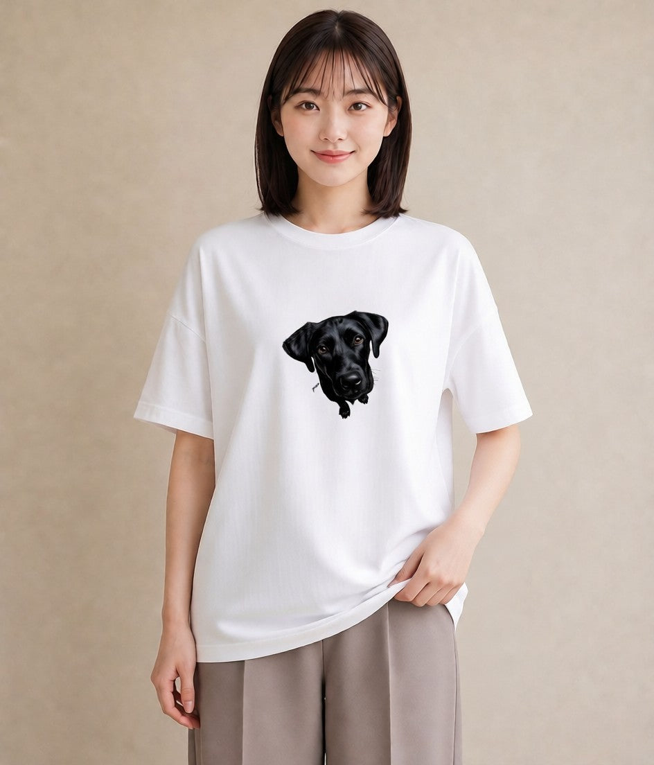 半袖Tシャツ レディース ラブラドールレトリバー 犬 いぬ イラスト 抜け感 ビーチ デイリーウェア 白T YMAZO