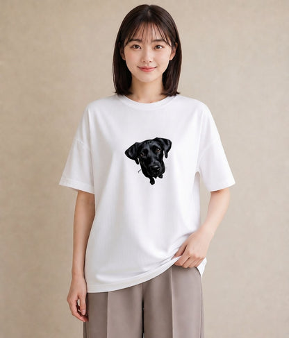 半袖Tシャツ レディース ラブラドールレトリバー 犬 いぬ イラスト 抜け感 ビーチ デイリーウェア 白T YMAZO