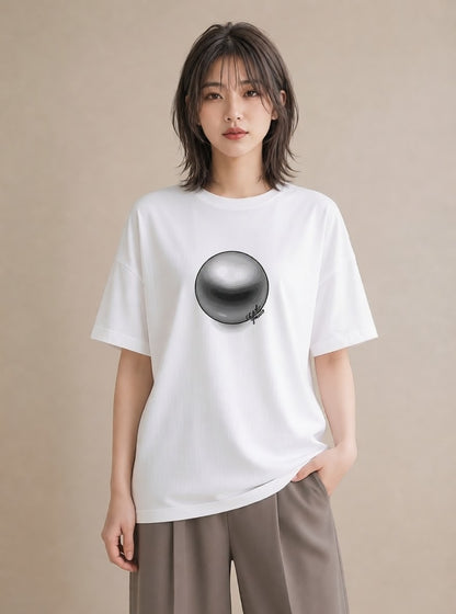 Tシャツ レディース パールピアス アクセサリー ナチュラル アンティーク イラスト 手描き風 女子会 お揃い 白T YMAZO