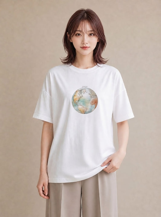 グラフィックTシャツ レディース オーロラ 星空 宇宙 イラスト 個性的 お出かけ 普段着 白T YMAZO