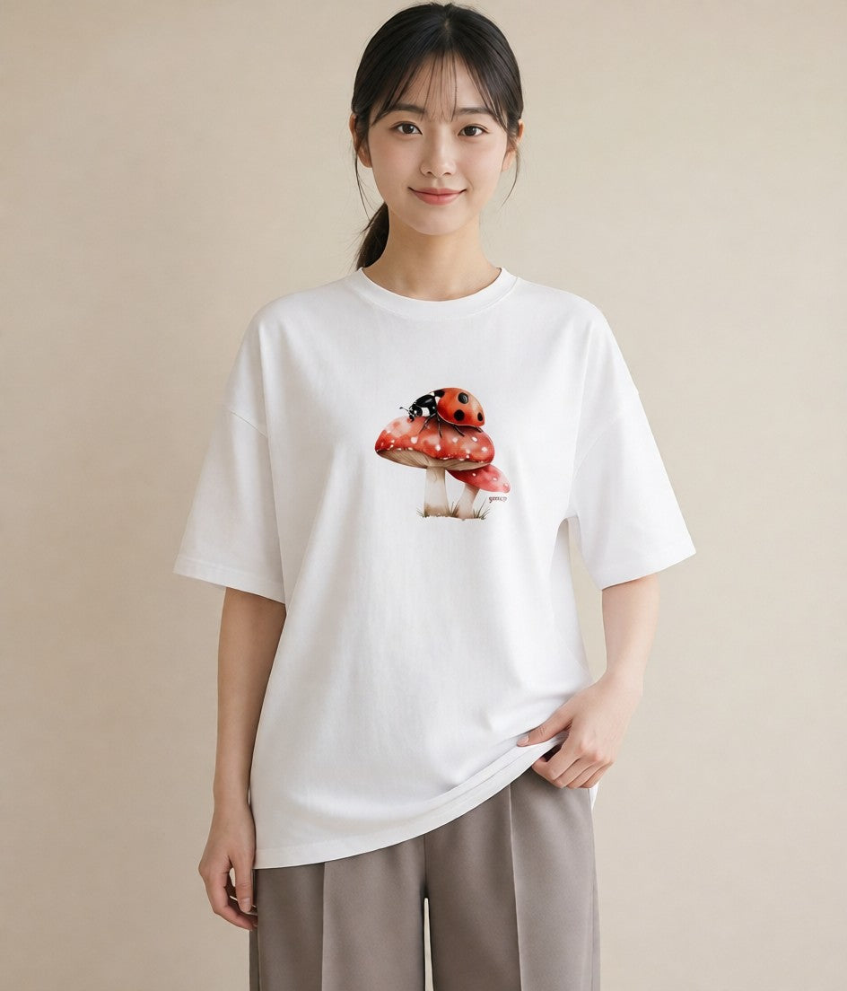 半袖Tシャツ レディース カブトムシ 昆虫 虫 イラスト 抜け感 綿100 デート 白T YMAZO