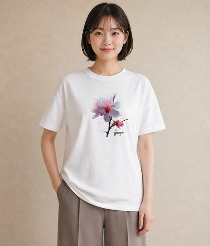 デザインTシャツ レディース さくら 桜 サクラ 花 花柄 イラスト 線画 ビーチ デイリーウェア 白T YMAZO