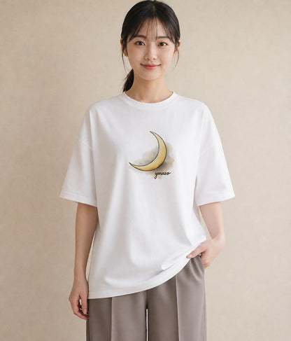 プリントTシャツ レディース 星空 宇宙 イラスト ボタニカル 春服 ミセス 白T YMAZO