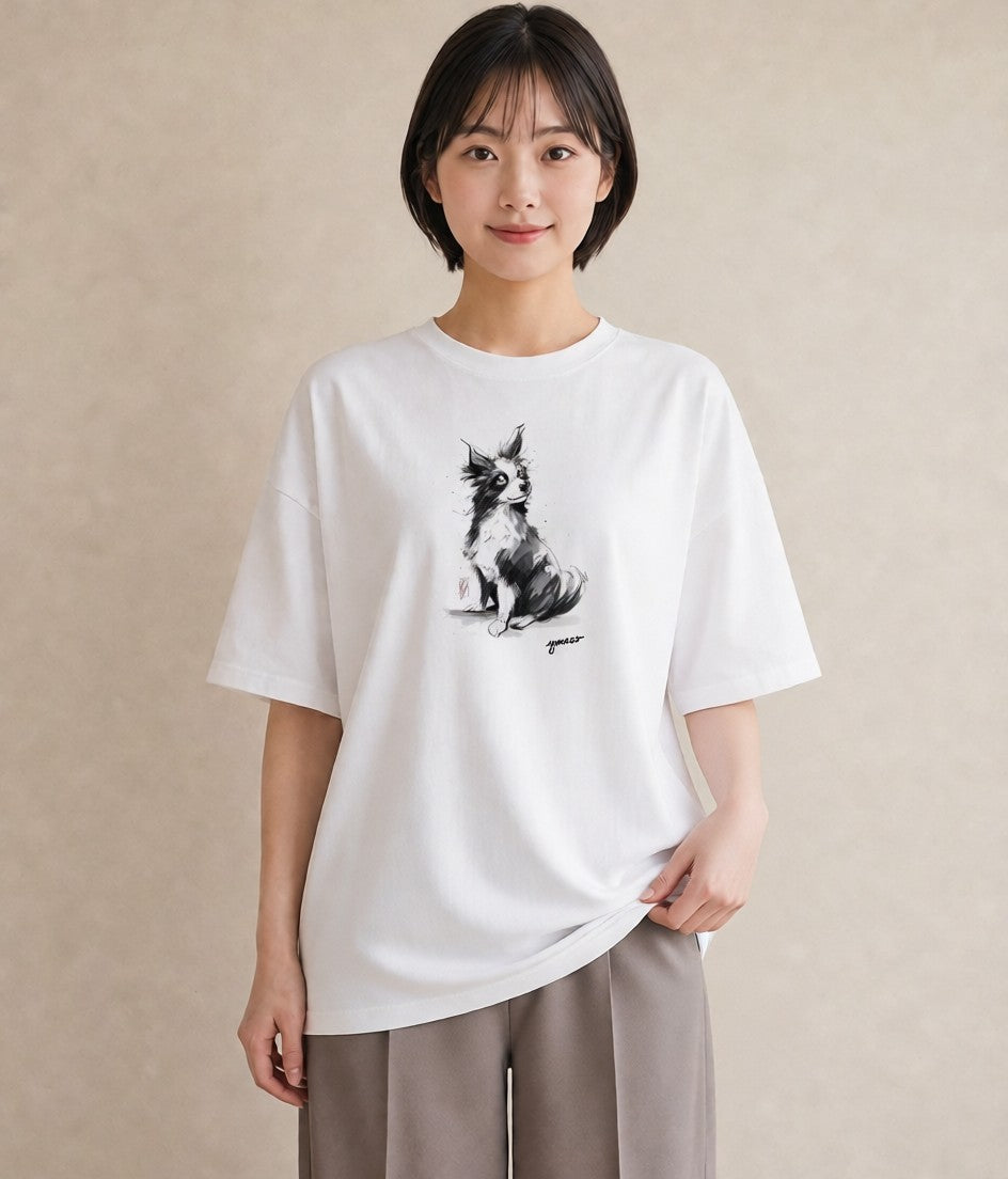 デザインTシャツ レディース 犬 いぬ イラスト 韓国風 通学 誕生日プレゼント 白T YMAZO