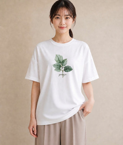 グラフィックTシャツ レディース 葉っぱ 植物 ボタニカル イラスト ミニマル 女性 旅行用 白T YMAZO
