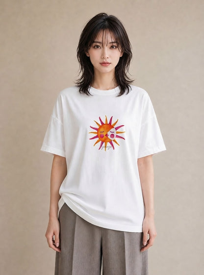 Tシャツ レディース 太陽 星空 宇宙 イラスト レトロ 敬老の日 ホワイトデー 白T YMAZO