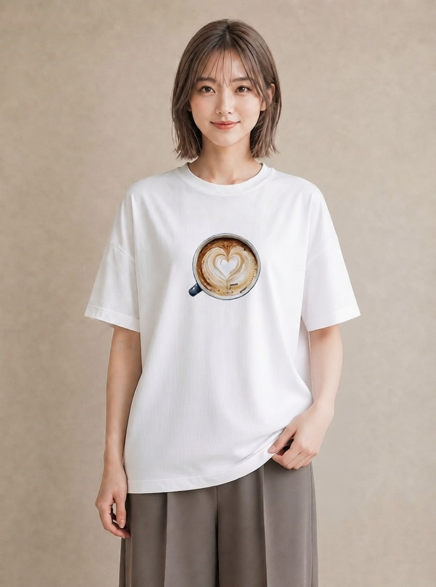 半袖Tシャツ レディース エスプレッソ 食べ物 フード イラスト 北欧風 社会人 女性 白T YMAZO