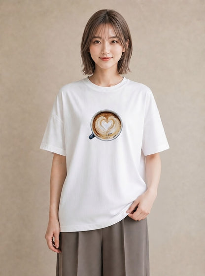 半袖Tシャツ レディース エスプレッソ 食べ物 フード イラスト 北欧風 社会人 女性 白T YMAZO