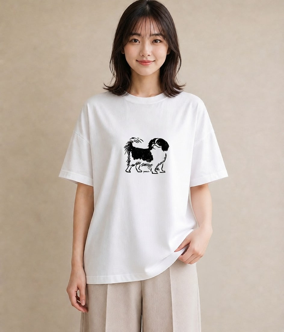 Tシャツ レディース 狆 犬 いぬ イラスト ナチュラル 普段着 週末コーデ 白T YMAZO