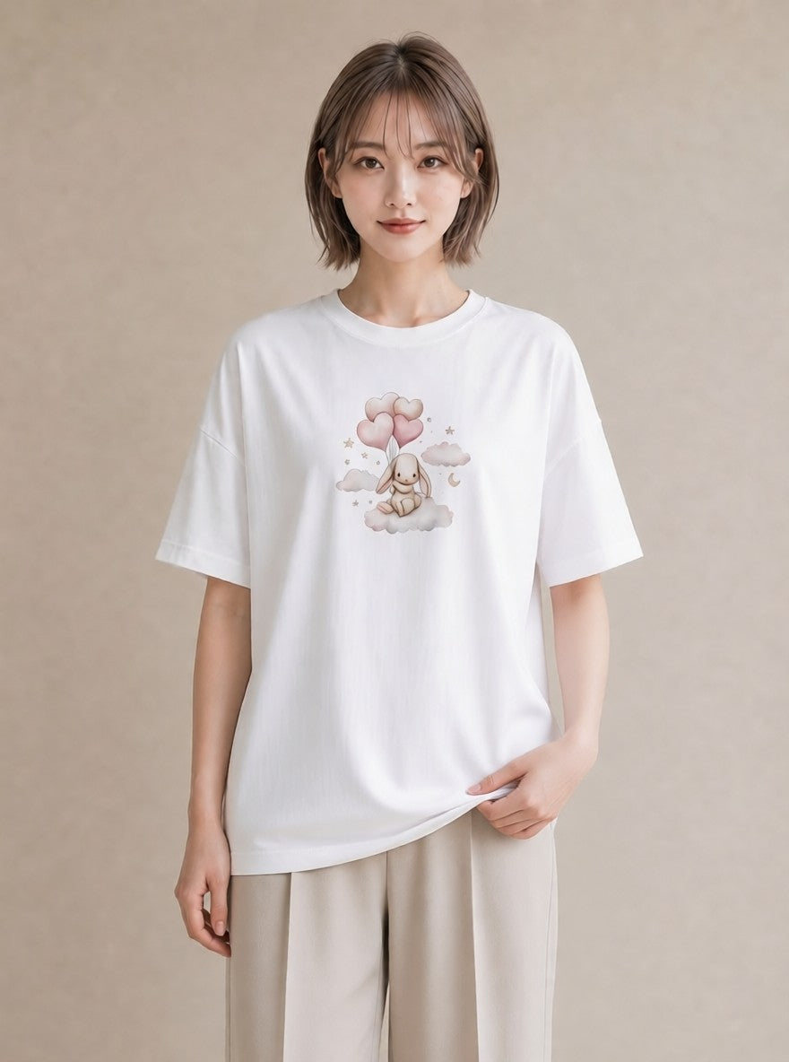 半袖Tシャツ レディース わたあめ 食べ物 フード イラスト 線画 デイリーウェア 休日 白T YMAZO