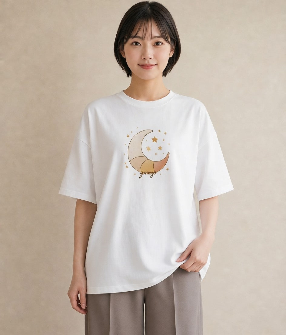 Tシャツ レディース 流れ星 星空 宇宙 イラスト ポップ お出かけ 普段着 白T YMAZO