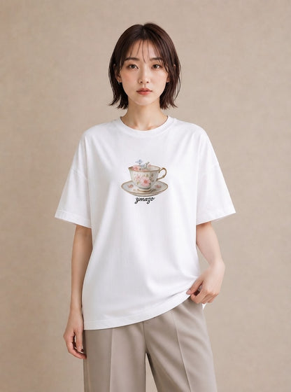プリントTシャツ レディース 紅茶 食べ物 フード イラスト シンプル 部屋着 女性向けギフト 白T YMAZO