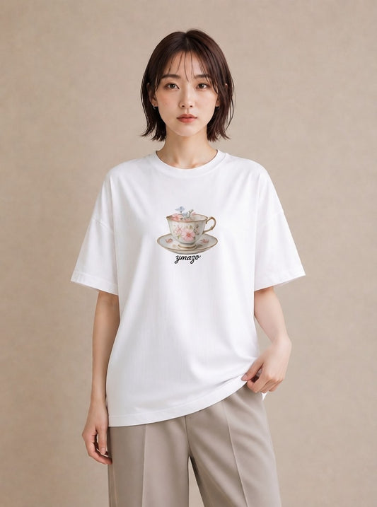 プリントTシャツ レディース 紅茶 食べ物 フード イラスト シンプル 部屋着 女性向けギフト 白T YMAZO