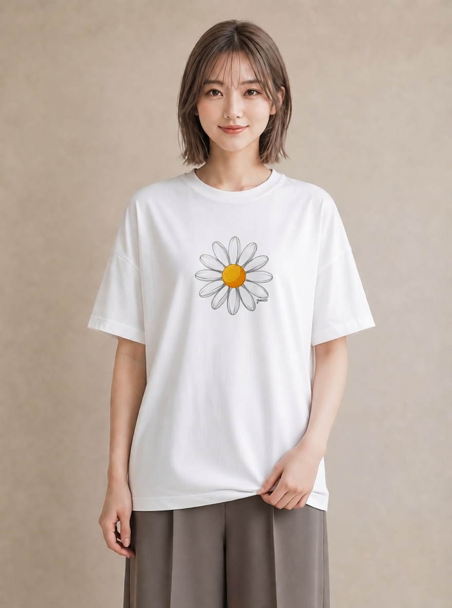 グラフィックTシャツ レディース デイジー 花 花柄 イラスト 普段使い 部屋着 女性向けギフト 白T YMAZO