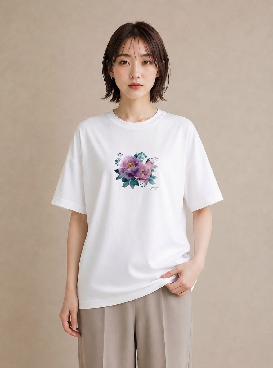 グラフィックTシャツ レディース スミレ 花 花柄 イラスト 淡色 部屋着 女性向けギフト 白T