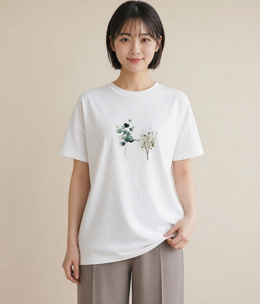Tシャツ レディース ハーブ 植物 ボタニカル イラスト 個性的 春コーデ 姉妹 白T YMAZO