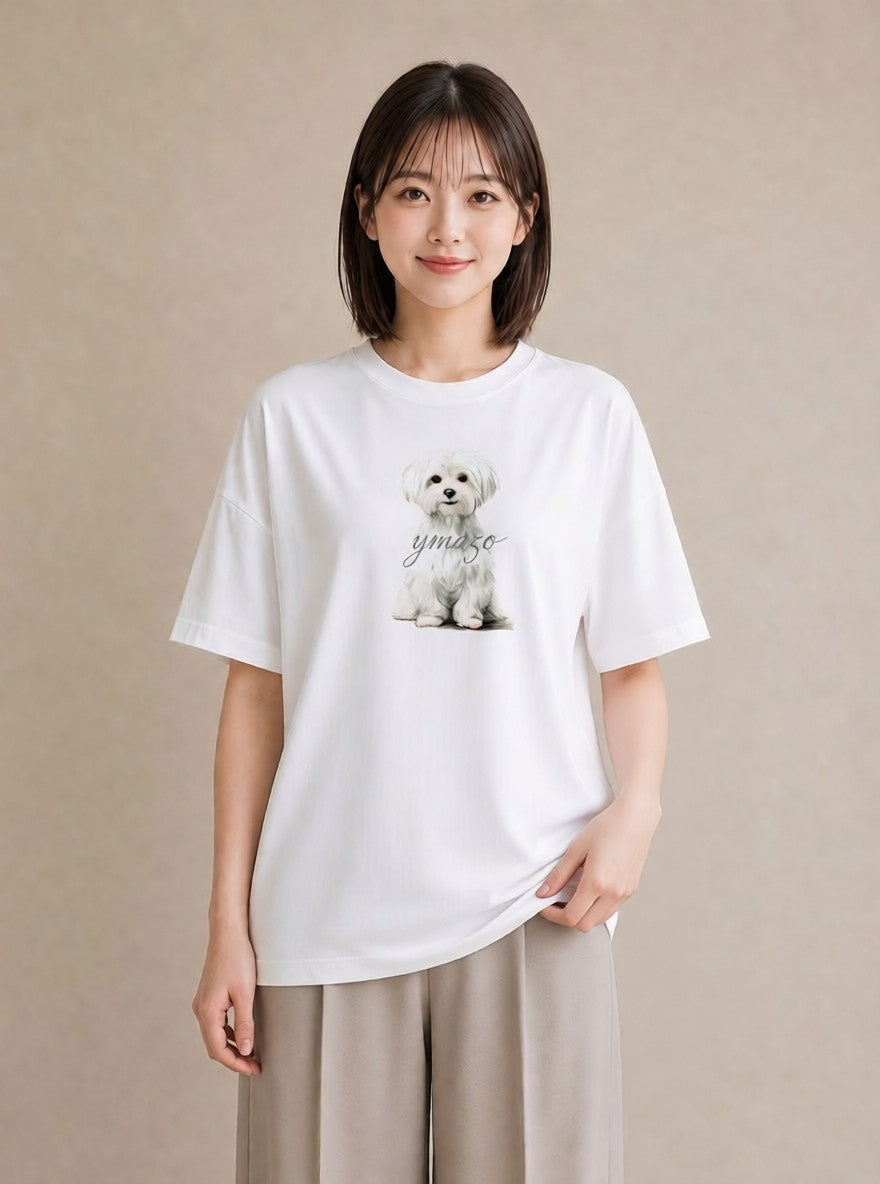 グラフィックTシャツ レディース マルチーズ 犬 いぬ イラスト 手描き風 デート 帰省 白T YMAZO