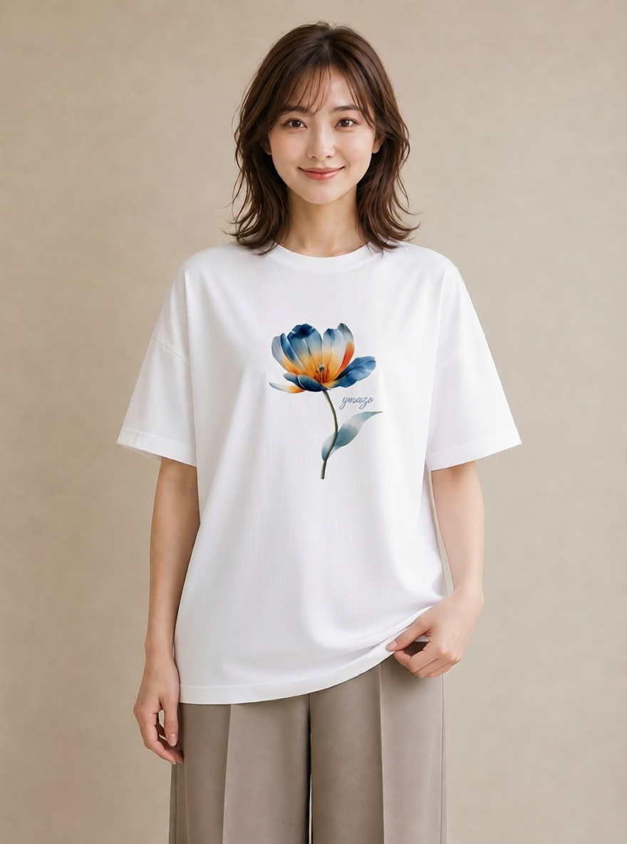 デザインTシャツ レディース ゆり 百合 花 花柄 イラスト アート風 レイヤード 友達ギフト 白T