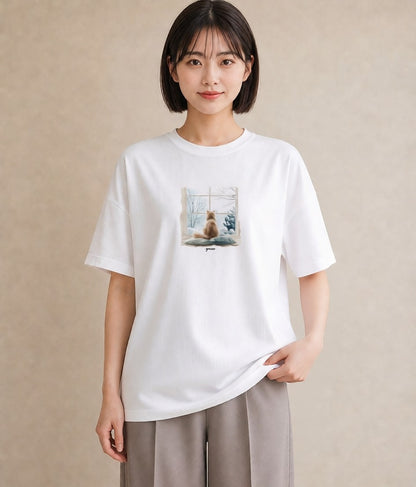 プリントTシャツ レディース ソマリ 猫 ねこ イラスト カジュアル 公園 ママ 白T YMAZO