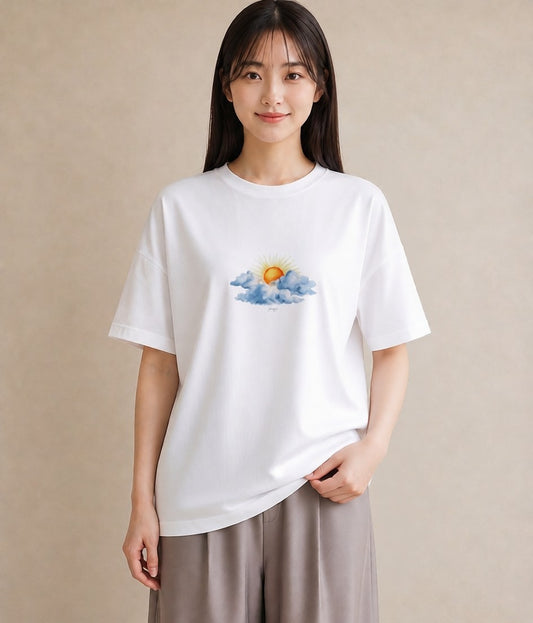 半袖Tシャツ レディース 空 星空 宇宙 イラスト ミニマル 社会人 女性 白T YMAZO
