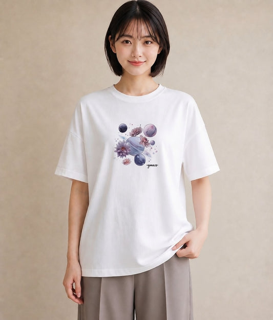 グラフィックTシャツ レディース 双子座 星空 宇宙 イラスト ナチュラル 自分用 ルームウェア 白T YMAZO