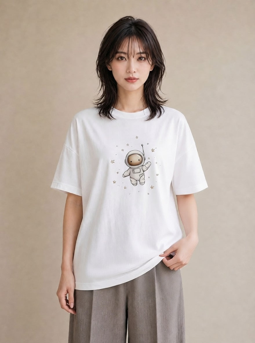 グラフィックTシャツ レディース 宇宙 星空 イラスト ミニマル カフェ巡り 女子会 白T YMAZO