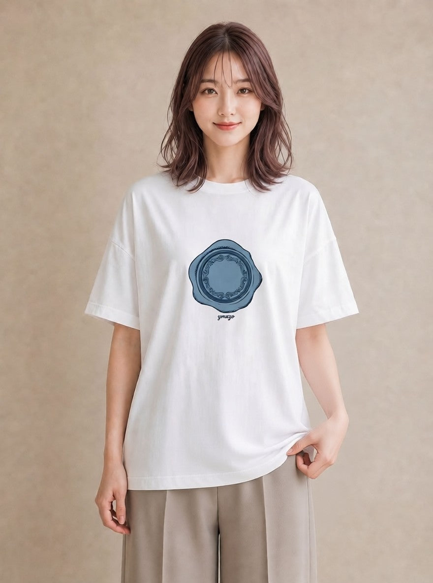 グラフィックTシャツ レディース 封蝋 手紙 アンティーク ナチュラル イラスト 淡色 ホワイトデー 春服 白T YMAZO