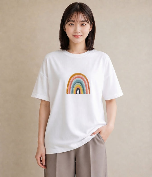 デザインTシャツ レディース 虹 星空 宇宙 イラスト 普段使い 女性向けギフト 散歩 白T YMAZO