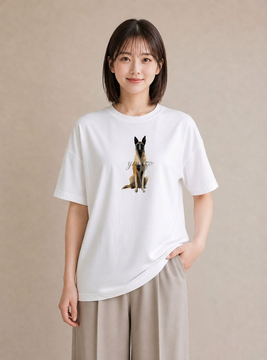 デザインTシャツ レディース ジャーマンシェパード 犬 いぬ イラスト 北欧風 カフェ巡り 女子会 白T YMAZO