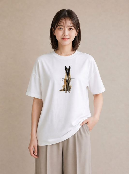 デザインTシャツ レディース ジャーマンシェパード 犬 いぬ イラスト 北欧風 カフェ巡り 女子会 白T