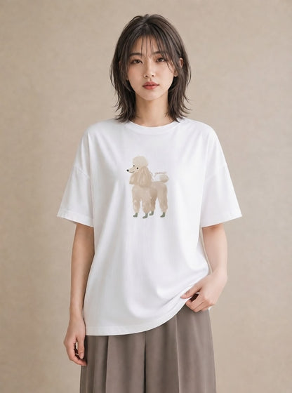グラフィックTシャツ レディース トイプードル プードル 犬 いぬ イラスト 可愛い 春服 ミセス 白T YMAZO