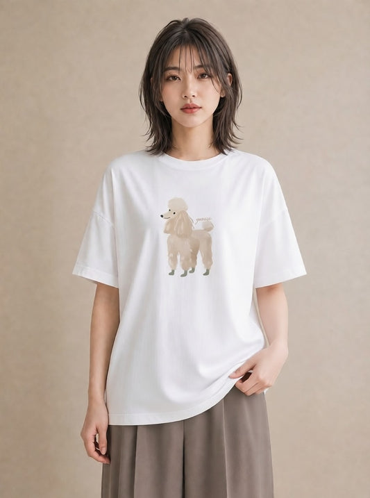 グラフィックTシャツ レディース トイプードル プードル 犬 いぬ イラスト 可愛い 春服 ミセス 白T