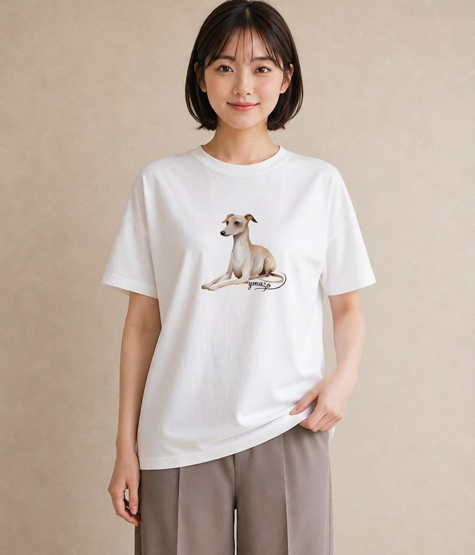 Tシャツ レディース イタリアングレーハウンド 犬 いぬ イラスト ミニマル 誕生日プレゼント 綿100 白T YMAZO