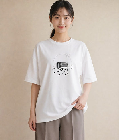 デザインTシャツ レディース 本 読書 ブック イラスト ガーリー レイヤード 友達ギフト 白T YMAZO
