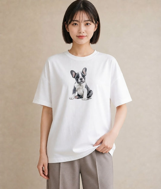 デザインTシャツ レディース わんちゃん 犬 いぬ イラスト 淡色 ホワイトデー 春服 白T YMAZO