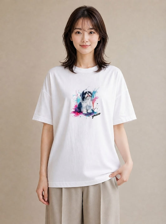 Tシャツ レディース 狆 犬 いぬ イラスト こなれ感 休日 ペアコーデ 白T YMAZO