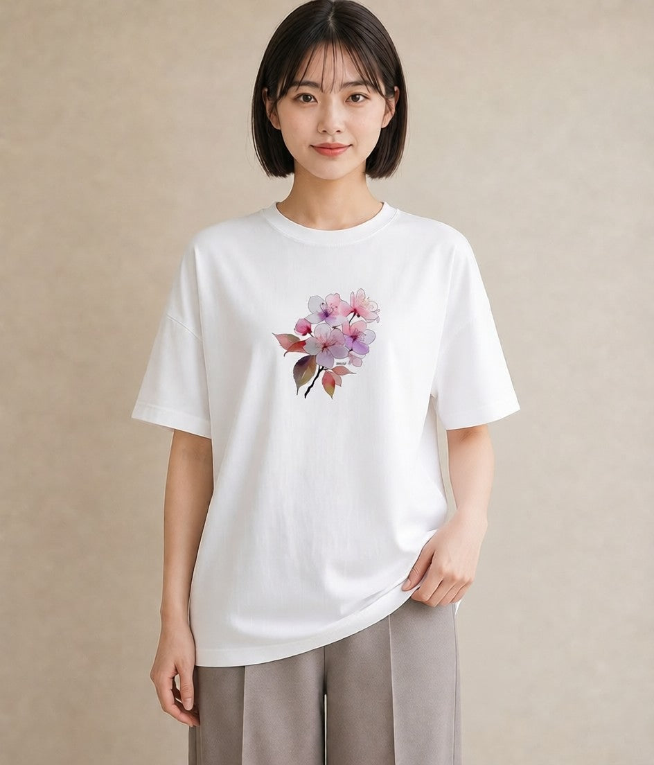 半袖Tシャツ レディース さくら 桜 サクラ 花 花柄 イラスト ユニーク 母娘コーデ 自分用 白T YMAZO