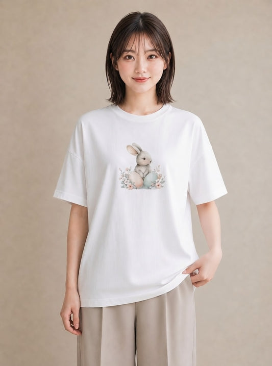 半袖Tシャツ レディース ネザーランドドワーフ ペット 動物 イラスト きれいめカジュアル 友達ギフト 部屋着 白T YMAZO