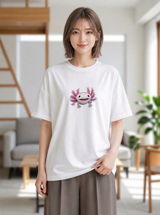 グラフィックTシャツ レディース ウーパールーパー ペット 動物 イラスト こなれ感 夏コーデ 通学 白T YMAZO
