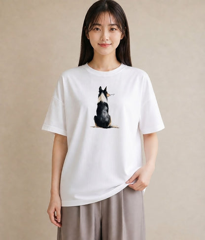 デザインTシャツ レディース ボーダーコリー 犬 いぬ イラスト シンプル 部屋着 女性向けギフト 白T YMAZO