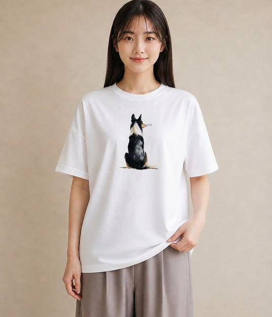 デザインTシャツ レディース ボーダーコリー 犬 いぬ イラスト シンプル 部屋着 女性向けギフト 白T YMAZO
