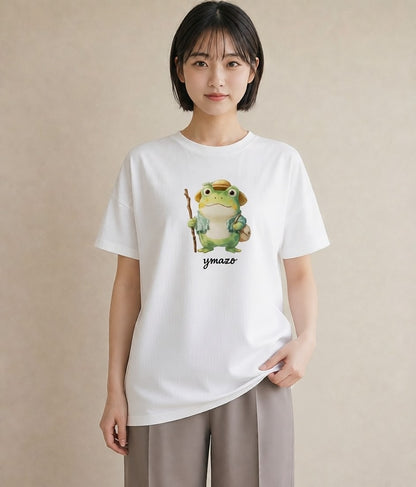 半袖Tシャツ レディース アマガエル ペット 動物 イラスト きれいめ ルームウェア ギフト 白T YMAZO