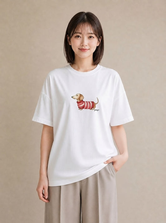 Tシャツ レディース ミニチュアダックスフンド 犬 いぬ イラスト ミニマル 姉妹 送別ギフト 白T